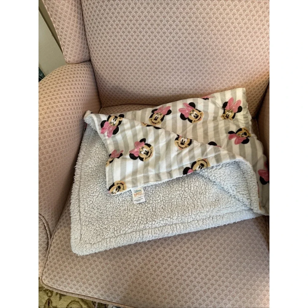 BLANKET PLUSH - DISNEY GIRLS - MINNIE GRAY STRIPED - BABY TODDLER 31